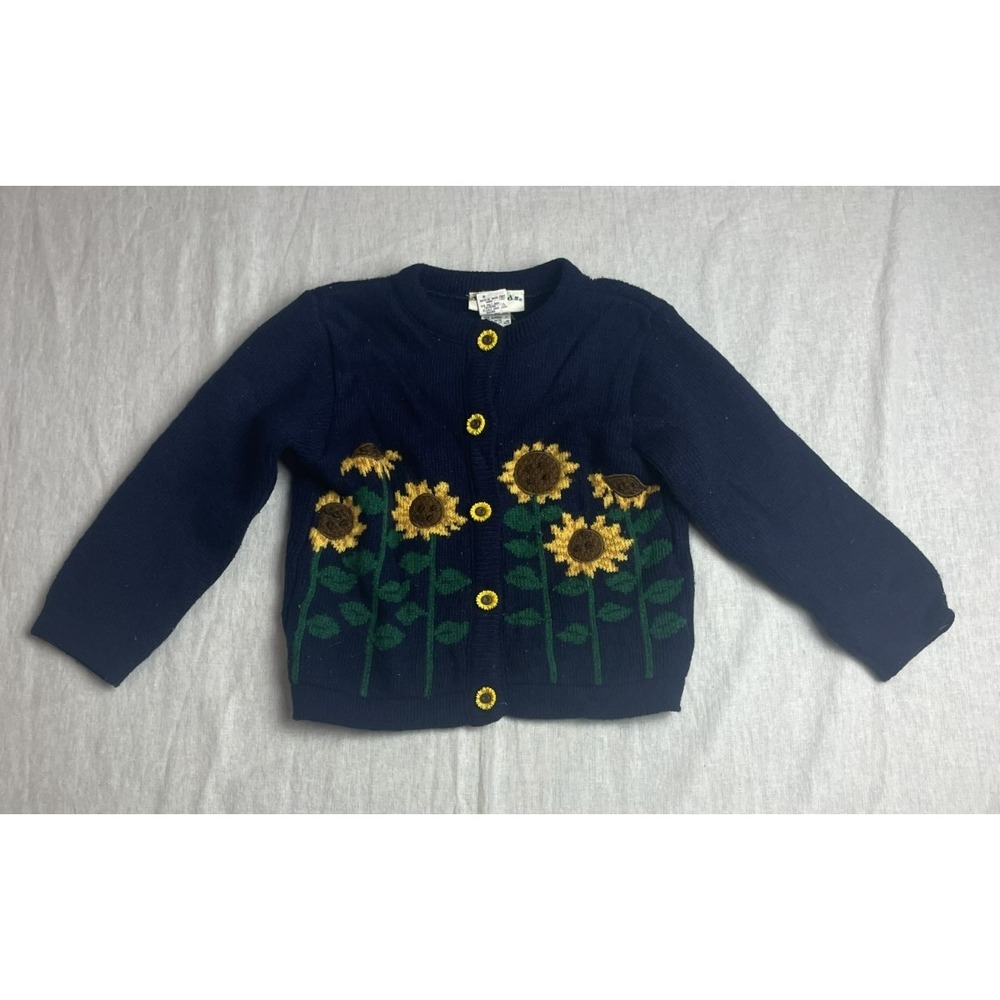Vintage 90s B.T. Kids Blue Girls Size 4T Sunflower Cottagecore Cardigan Sweater